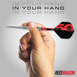 Red Dragon Element 6C Steel Tip Darts close up image highlighting the barrel grip texture, coating, machining, and design details