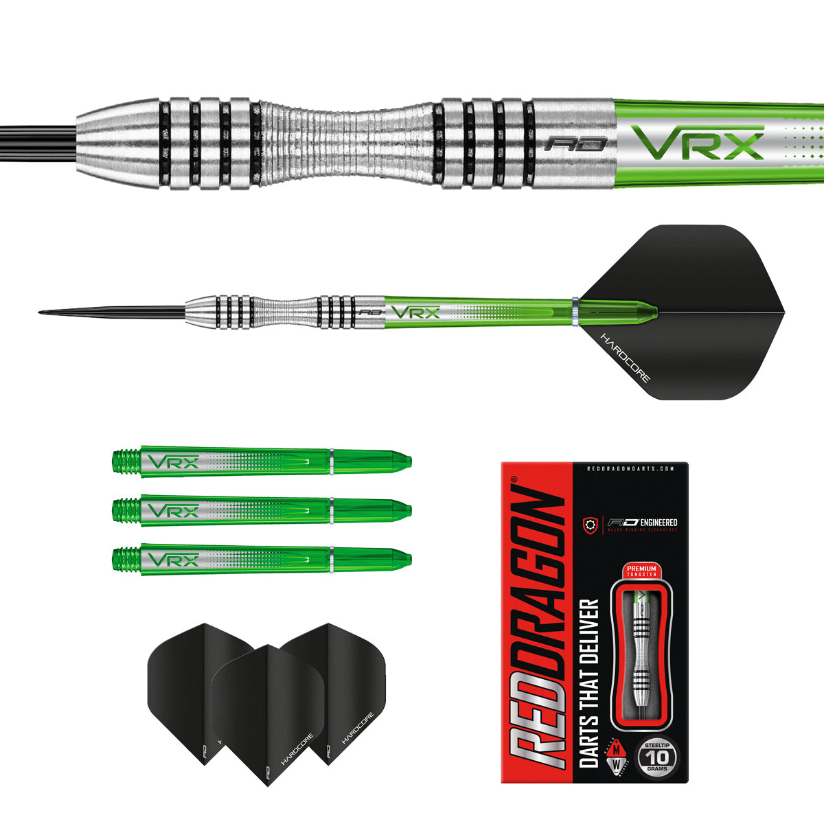 Contents of the Featherlite 1 darts box including flights, shafts and accessories