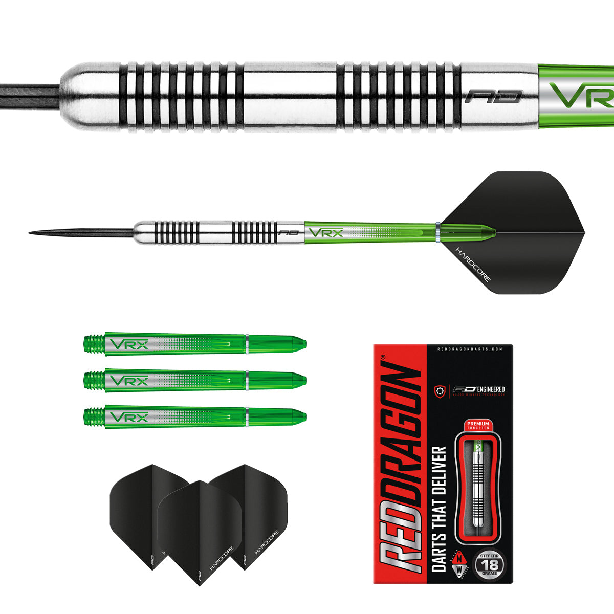 Contents of the Featherlite 7 darts box including flights, shafts and accessories