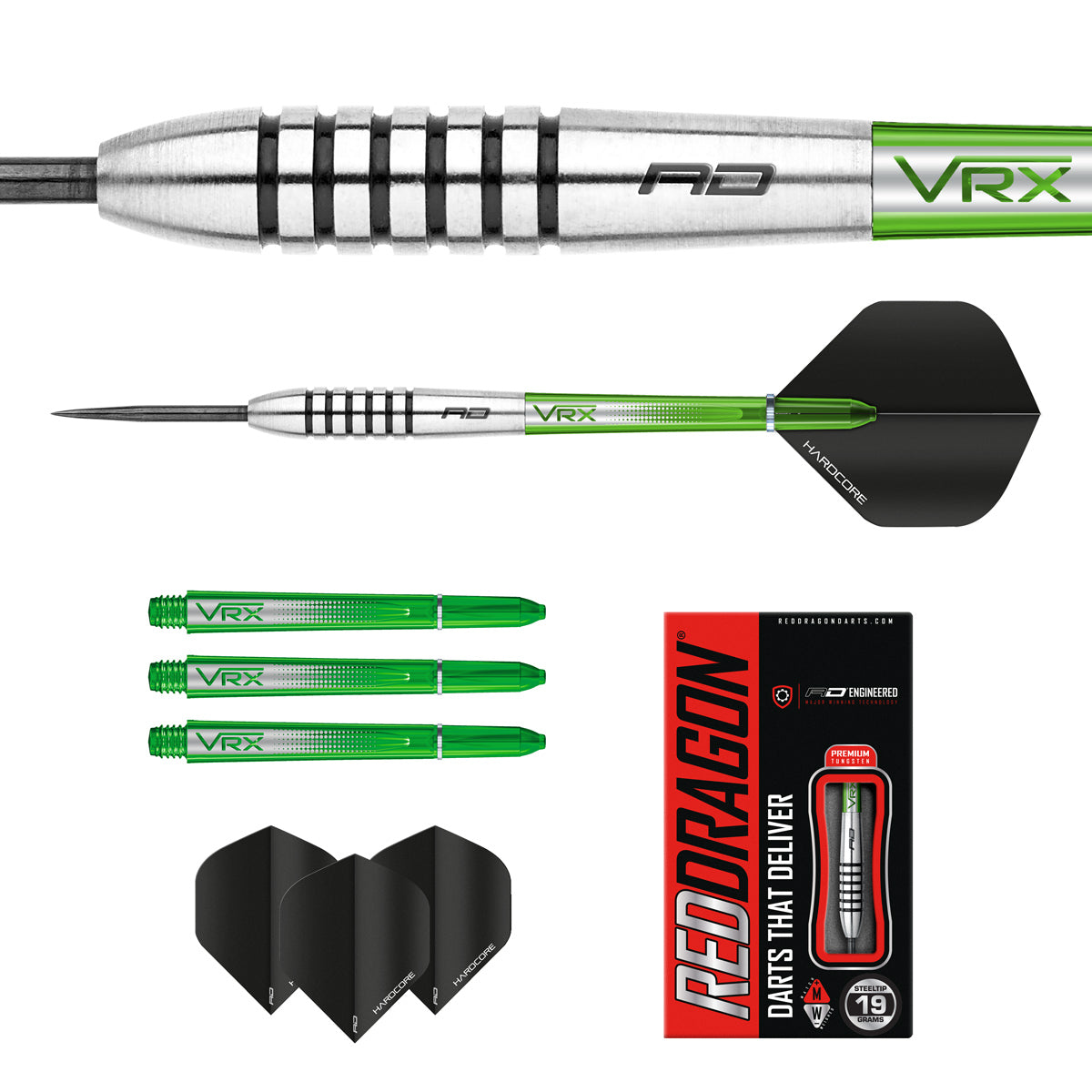 Contents of the Featherlite 9 darts box including flights, shafts and accessories