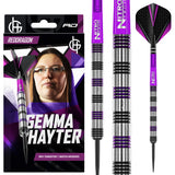 Red Dragon Gemma Hayter Steel Tip Darts main product image showing the darts, packaging, flights, shafts, and included accessories