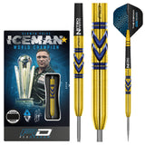 Gerwyn Price Avalanche Pro Gold Steel Tip Darts product image showing the complete dart set, packaging and accessories