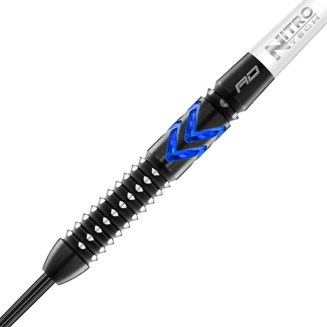 Close up view of the Gerwyn Price Blue Ice SE barrel grip and precision machining