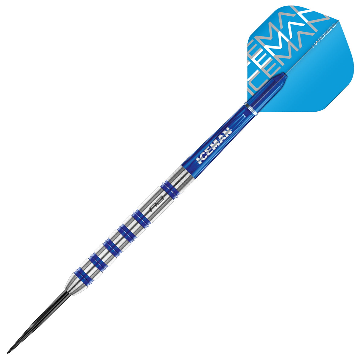 Detailed angle highlighting the Gerwyn Price Iceman Challenger barrel design and grip pattern