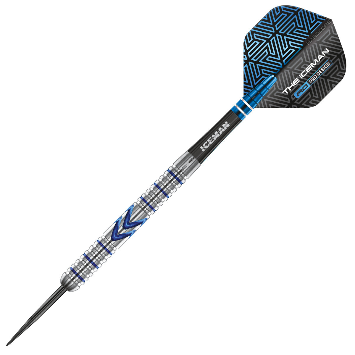 Gerwyn Price Iceman Midnight Edition Steel Tip Darts close up image highlighting the barrel grip texture, coating, machining, and design details