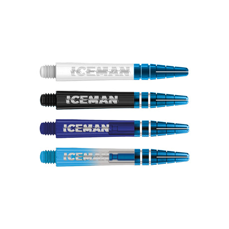 Gerwyn Price Iceman Nitro Ionic Dart Stems White Black Blue Blue/White main product image showing the stems, packaging, and included contents