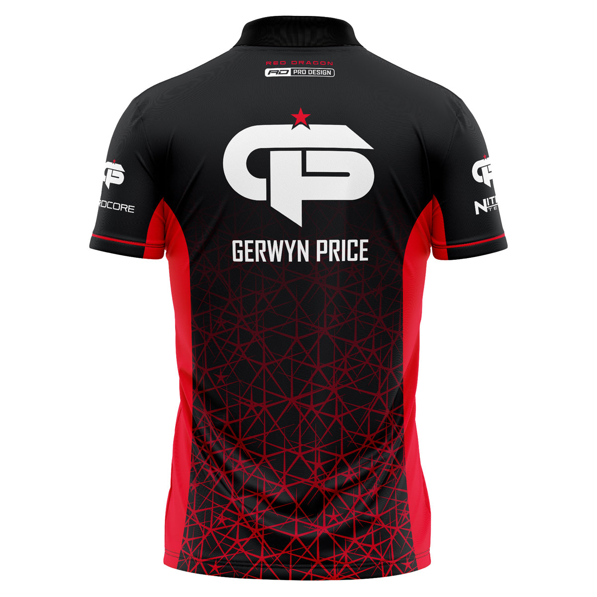 Red Dragon Gerwyn Price Signature Red Polo rear view image showing the back design and player branding