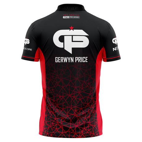 Red Dragon Gerwyn Price Signature Red Polo rear view image showing the back design and player branding