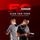 Red Dragon Gian van Veen 50 Years Limited Edition Dart Shirt player image featuring Gian van Veen wearing the official shirt