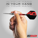 Red Dragon Grizzly 4 Steel Tip Darts close up image highlighting the barrel grip texture, coating, machining, and design details