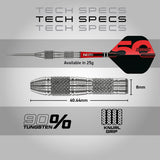 Red Dragon Grizzly 4 Steel Tip Darts specifications image showing barrel dimensions, weight, and technical details