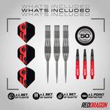 Red Dragon Grizzly 4 Steel Tip Darts image displaying everything included inside the box