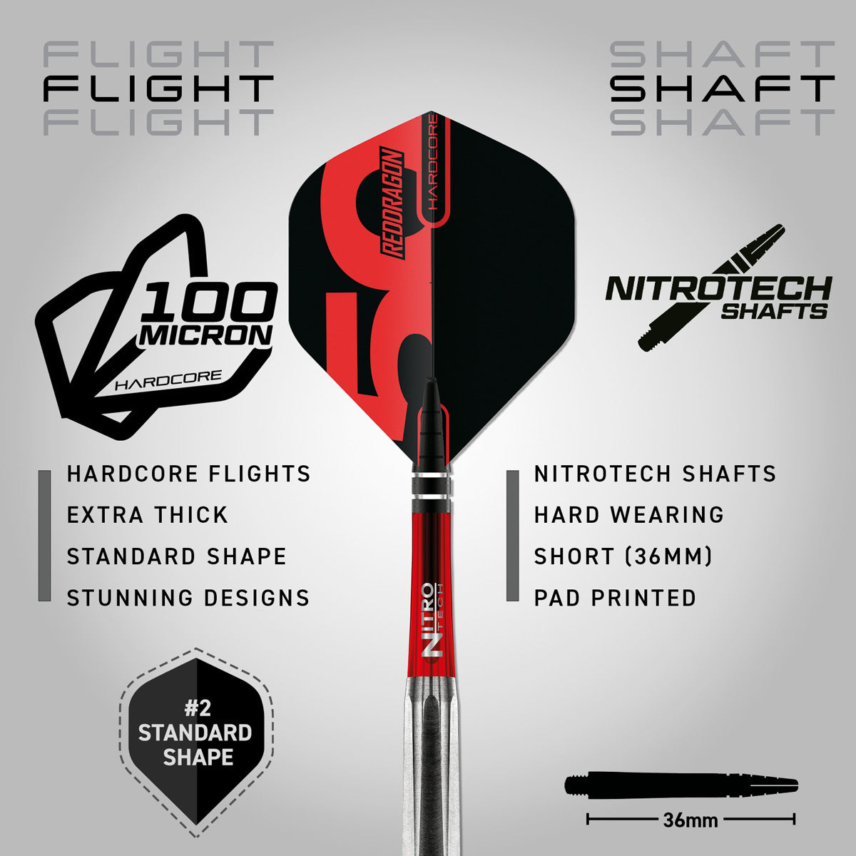 Red Dragon Hexoset 3 Steel Tip Darts image displaying the included flight and shaft configuration
