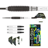 Contents of the Ikon 1.3 darts box including flights, shafts and accessories