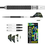 Contents of the Ikon 1.4 darts box including flights, shafts and accessories