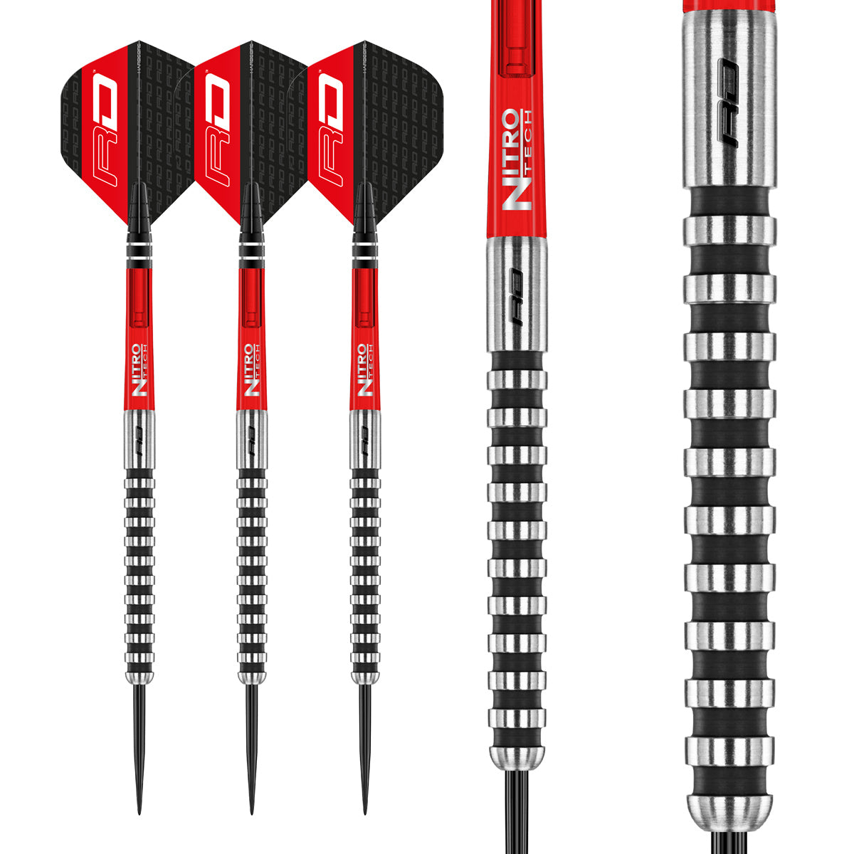 Multiple angle view of the Javelin Black dart barrel profile and design