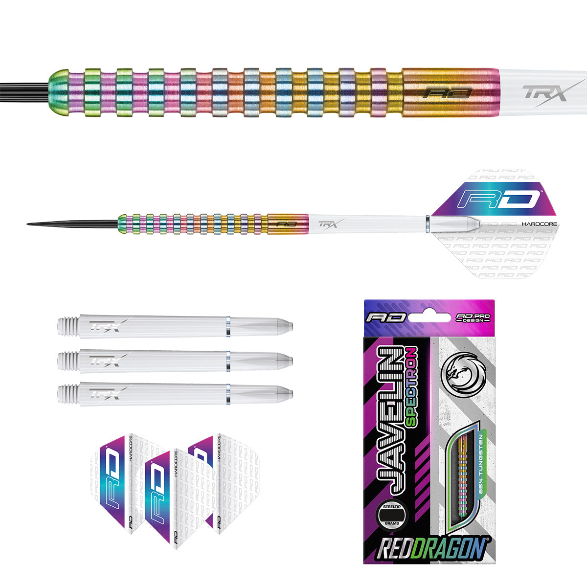 Contents of the Javelin Spectron darts box including flights, shafts and accessories
