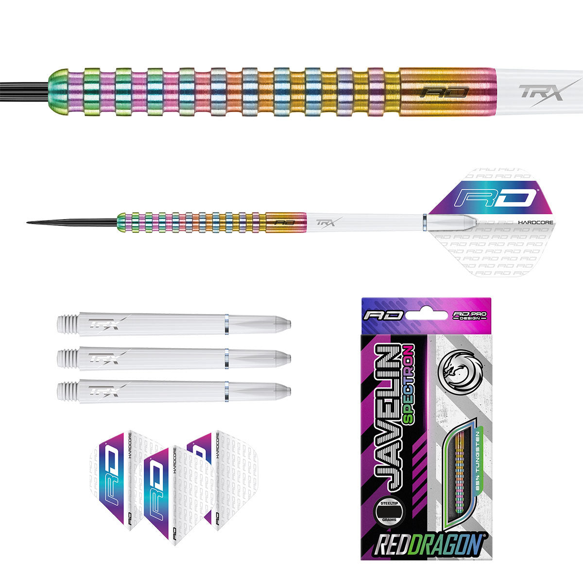 Contents of the Javelin Spectron darts box including flights, shafts and accessories