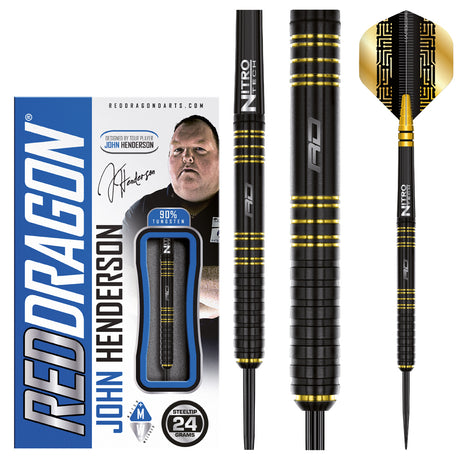 John Henderson SE Steel Tip Darts product image showing the complete dart set, packaging and accessories