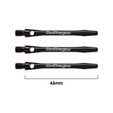 Laser Etched Aluminium Dart Stems Black main product image showing the stems, packaging, and included contents