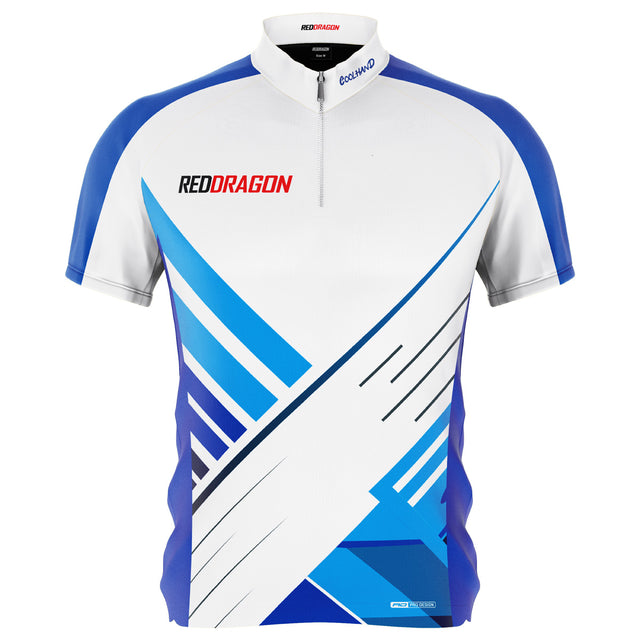 Red Dragon Luke Humphries 50 Years Limited Edition Dart Shirt front view image showing the complete shirt design, colours, anniversary graphics, and sponsor logos