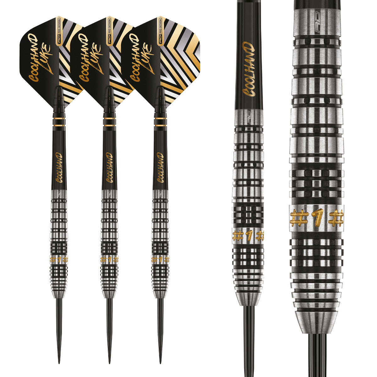 Luke Humphries Prestige Steel Tip Darts complete dart overview image showing the full barrel profile and design from multiple angles