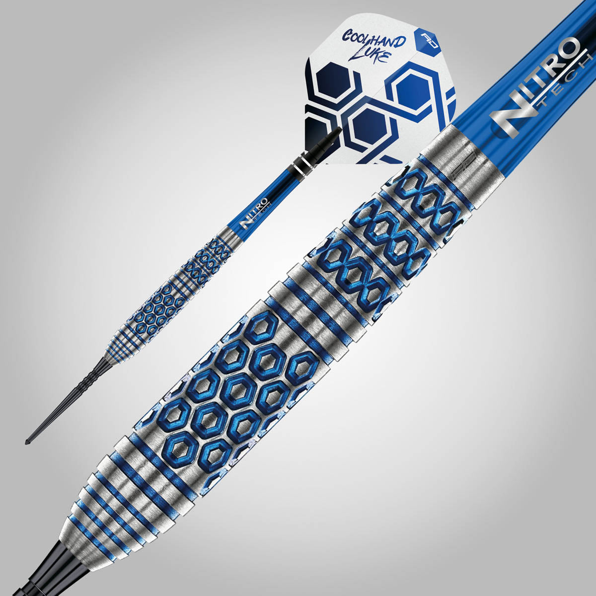 Red Dragon Luke Humphries TX5 Steel Tip Darts close up image highlighting the barrel grip texture, coating, machining, and design details