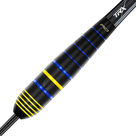 Luke Humphries World Champion Brass Steel Tip Darts zoomed image highlighting the barrel grip, machining, coating, and surface detail