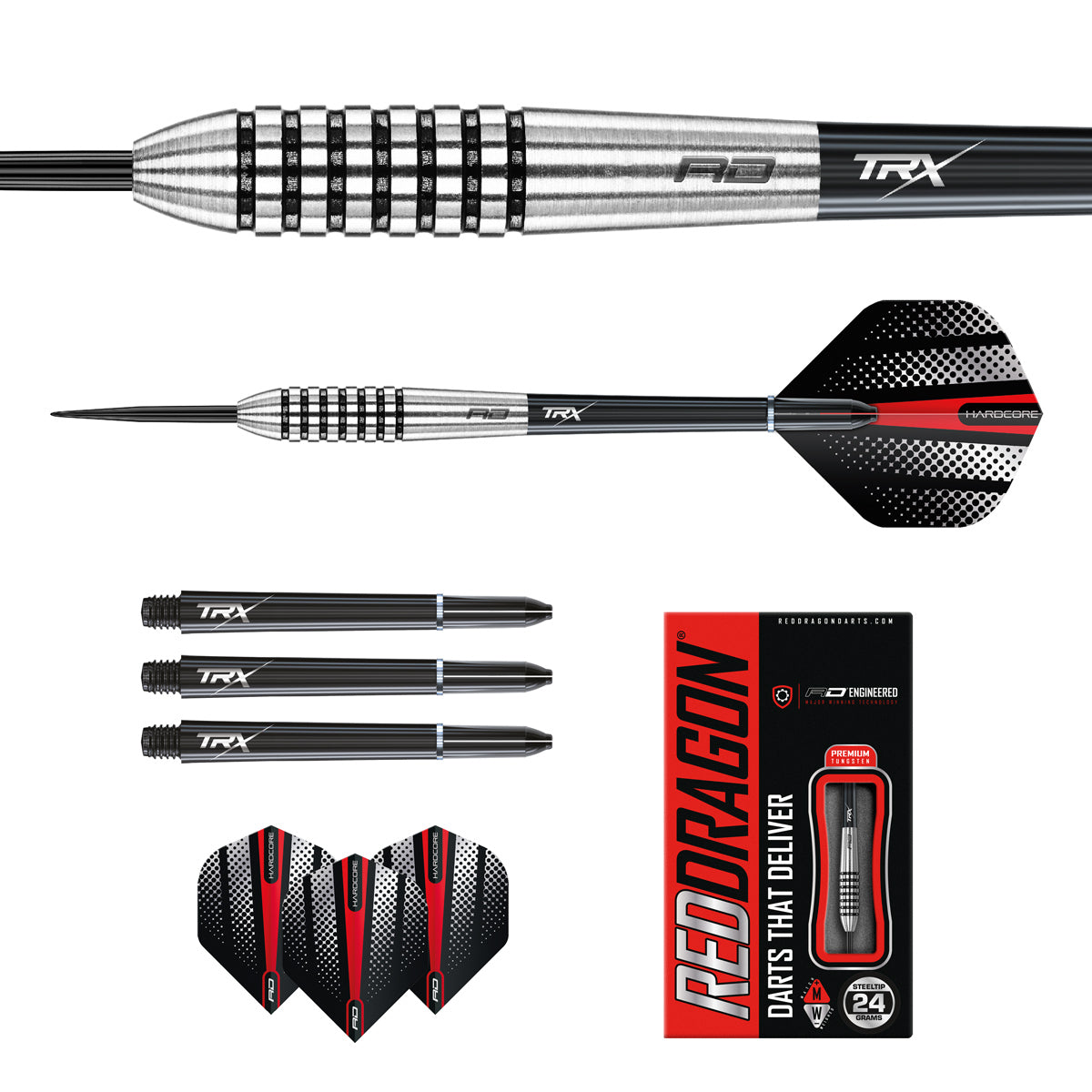 Contents of the Matra 1 darts box including flights, shafts and accessories