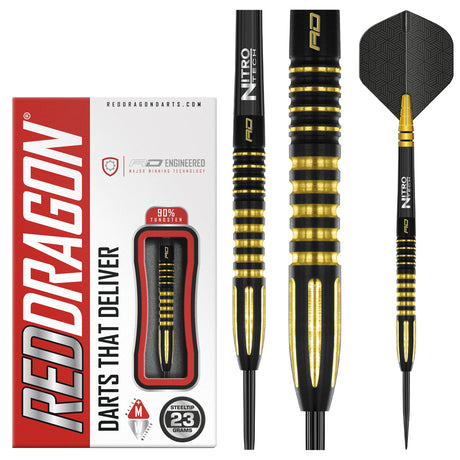 Neil Duff Steel Tip Darts product image showing the complete dart set, packaging and accessories