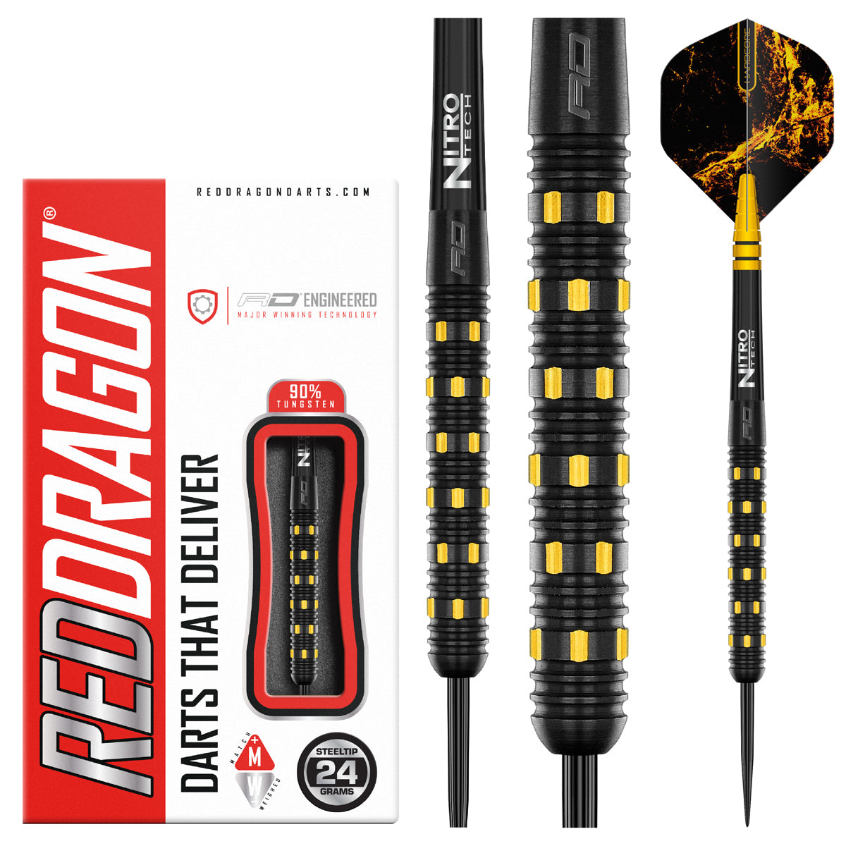 Nirvana Steel Tip Darts product image showing the complete dart set, packaging and accessories