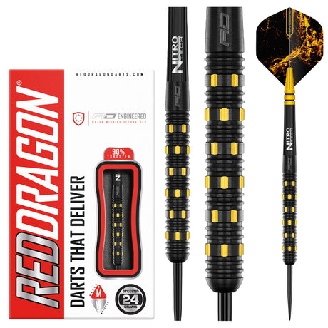 Nirvana Steel Tip Darts product image showing the complete dart set, packaging and accessories