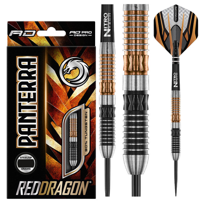 Panterra Steel Tip Darts main product image showing the darts, packaging, flights, shafts, and included accessories