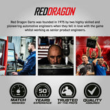 Red Dragon branding image featuring the Paradym Gold Torpedo darts collection