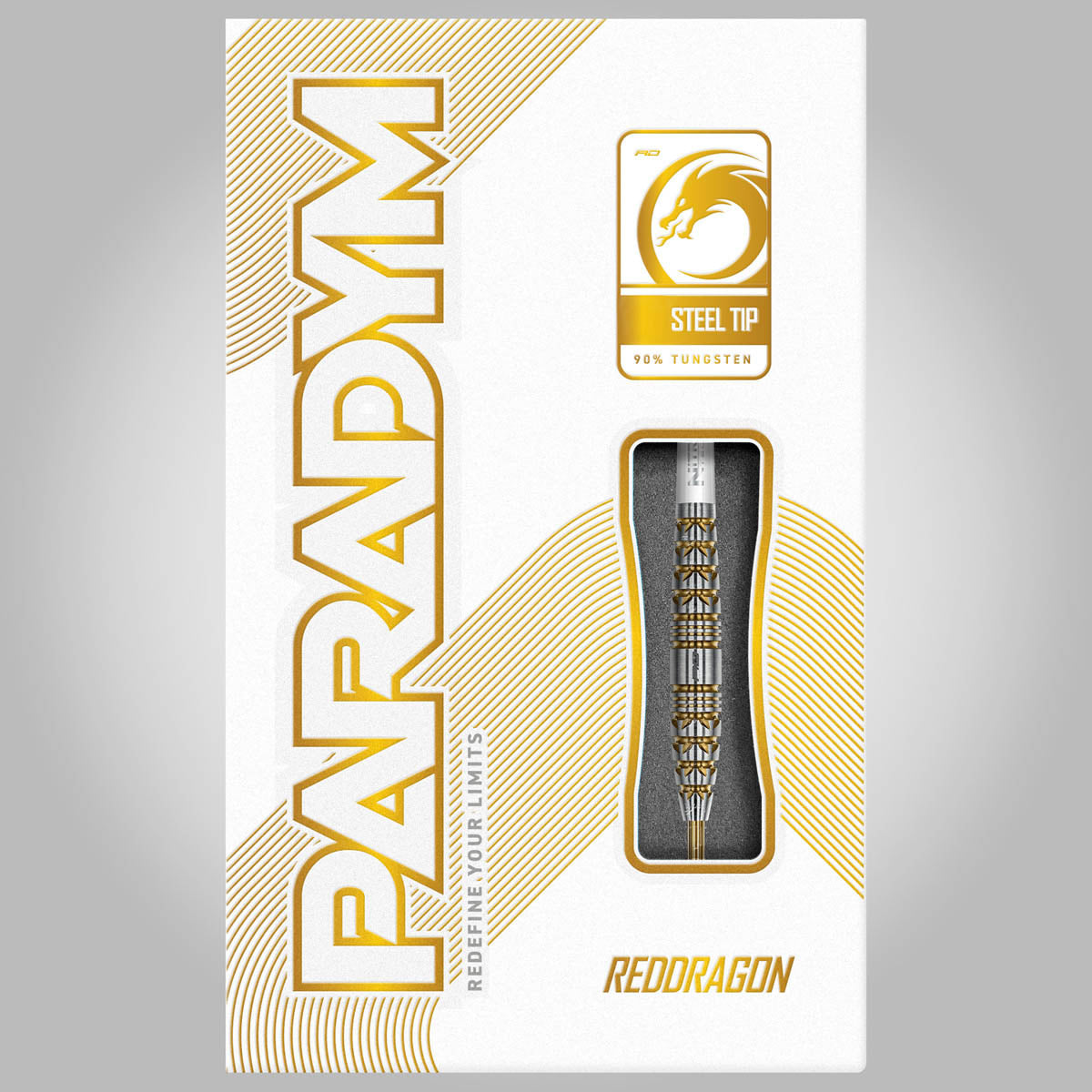 Red Dragon Paradym Gold Torpedo Steel Tip Darts packaging image showing the retail presentation and box artwork