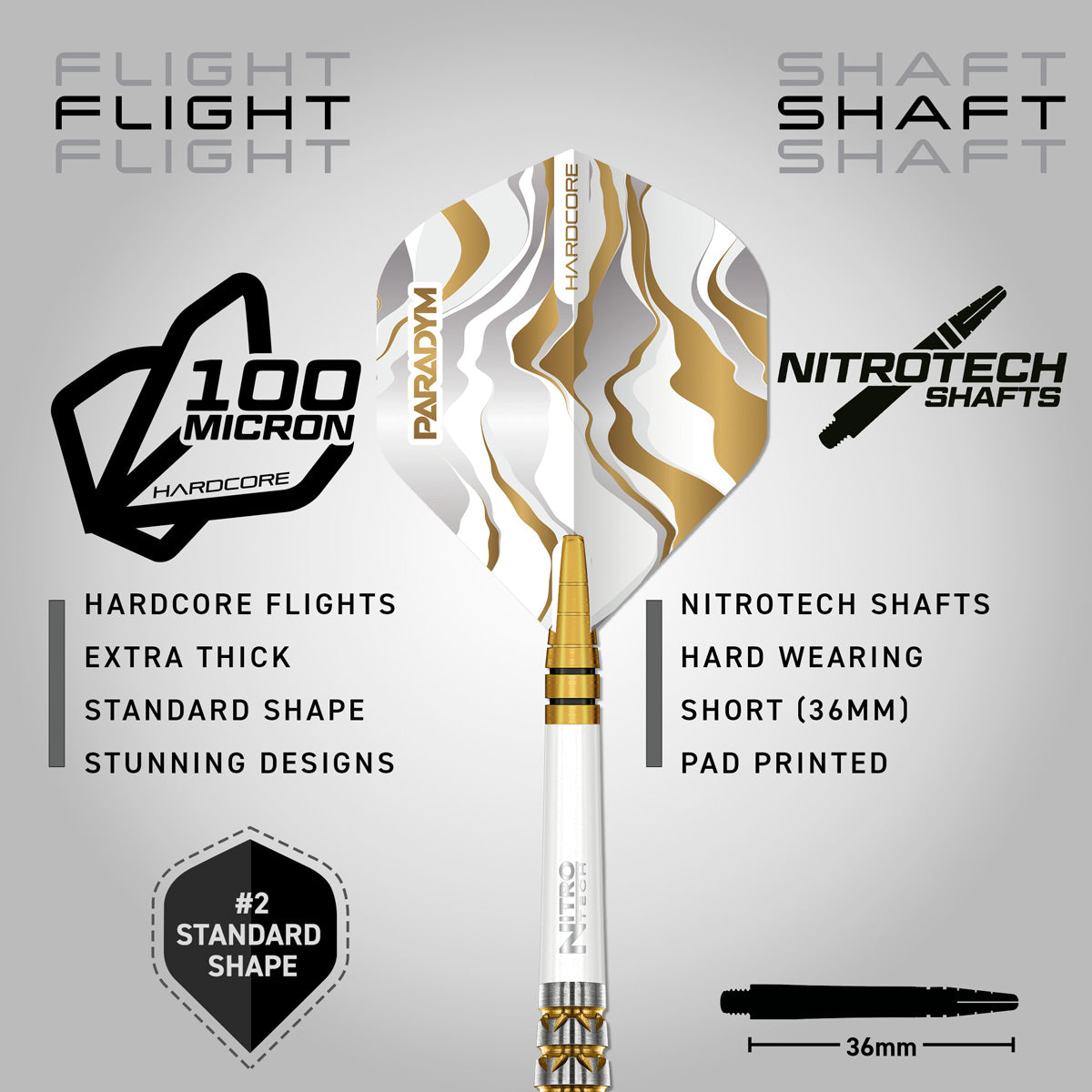 Red Dragon Paradym Gold Torpedo Steel Tip Darts image displaying the included flight and shaft configuration