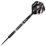 Paradym Tapered Steel Tip Darts close up image highlighting the barrel grip texture, coating, machining, and design details