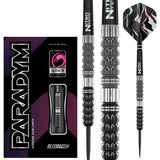 Paradym Tapered Steel Tip Darts main product image showing the darts, packaging, flights, shafts, and included accessories