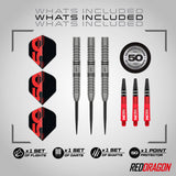 Red Dragon Penetrator 1 Steel Tip Darts image displaying everything included inside the box
