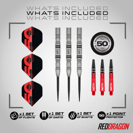 Red Dragon Penetrator 4 Steel Tip Darts image displaying everything included inside the box