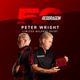 Red Dragon Peter Wright 50 Years Limited Edition Dart Shirt player image featuring Peter Wright wearing the official shirt