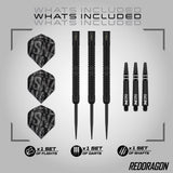 Red Dragon Peter Wright Black Mamba Steel Tip Darts image displaying everything included inside the box