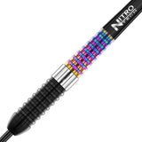 Peter Wright Corra Steel Tip Darts zoomed image highlighting the barrel grip, machining, coating, and surface detail