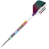 Peter Wright Diamond Fusion Spectron SE Steel Tip Darts close up image highlighting the barrel grip texture, coating, machining, and design details