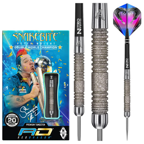 Peter Wright Euro 11 Element Steel Tip Darts product image showing the complete dart set, packaging and accessories