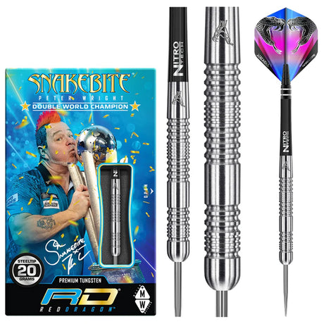 Peter Wright Euro 11 Steel Tip Darts product image showing the complete dart set, packaging and accessories