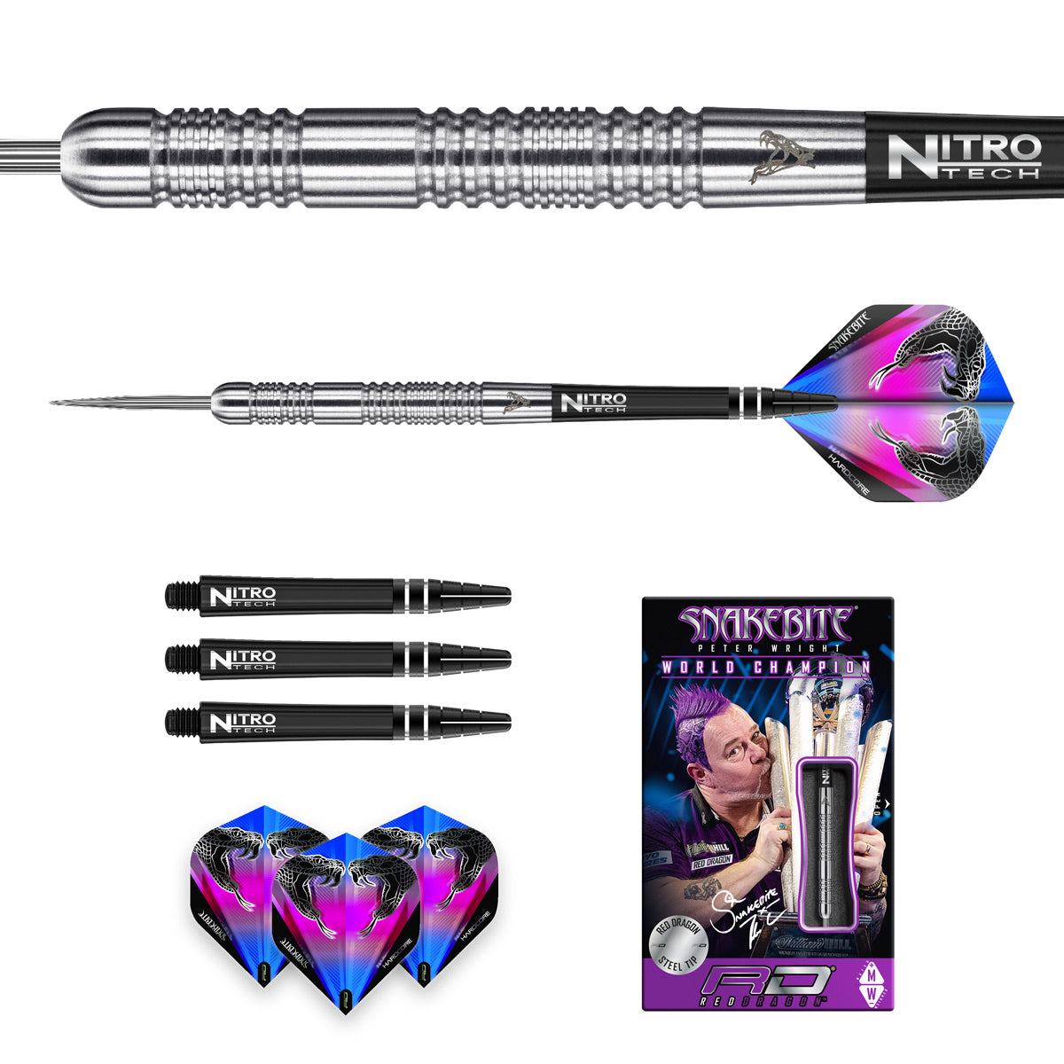 Contents of the Peter Wright Euro 11 darts box including flights, shafts and accessories