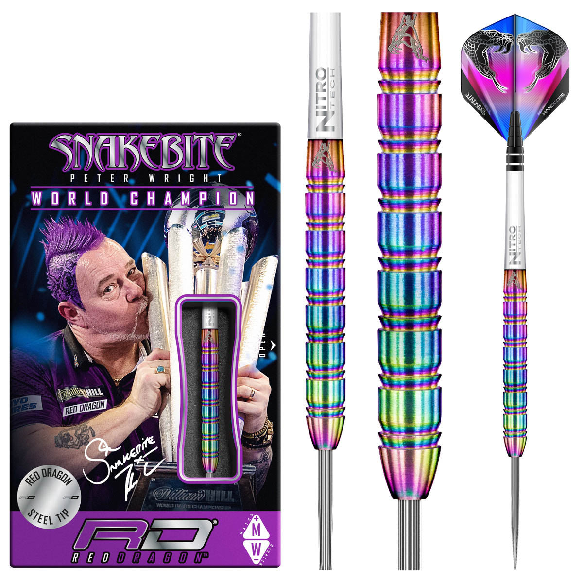 Peter Wright Snakebite 1 90% Tungsten Steel Tip Darts by Red