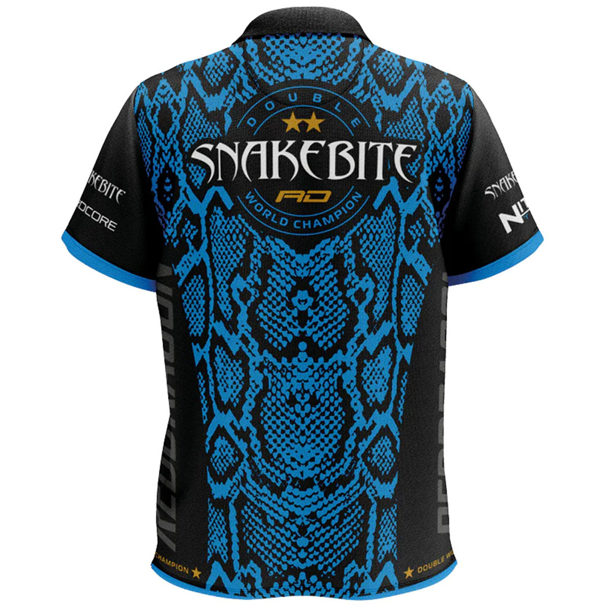 Red Dragon Peter Wright Snakebite Double World Champion Tour Polo rear view image showing the back design and player branding