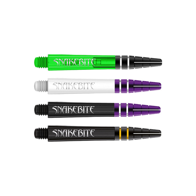 Peter Wright Snakebite Logo Nitrotech Dart Stems main product image showing the stems, packaging, and included contents